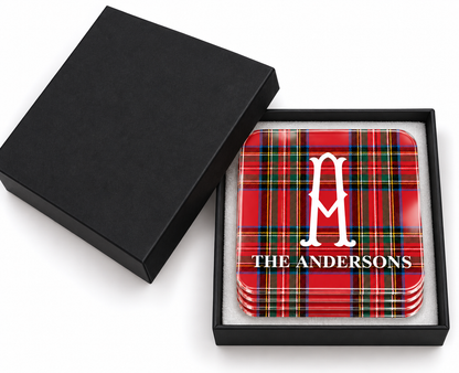 Tartan Plaid Monogram Coaster Set