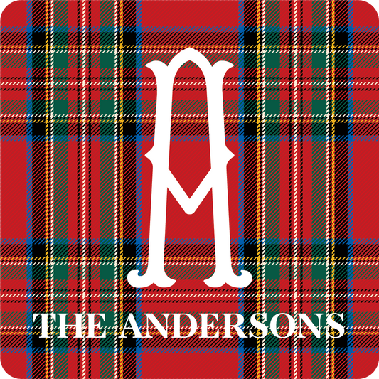 Tartan Plaid Monogram Coaster Set