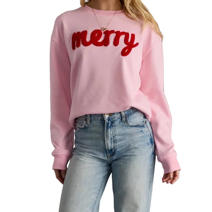 Pink Merry Sweatshirt styled with jeans and sneakers