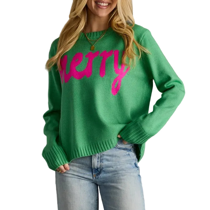 Mint Merry Sweater with jeans