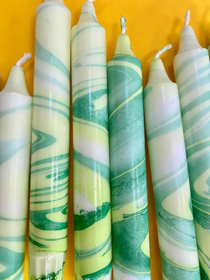 Marbled Green Leaves Taper Candles